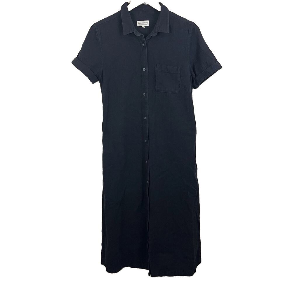 Bridge & Burn Amalia Shirt Dress Women’s Small Organic Cotton Midi Black NO BELT